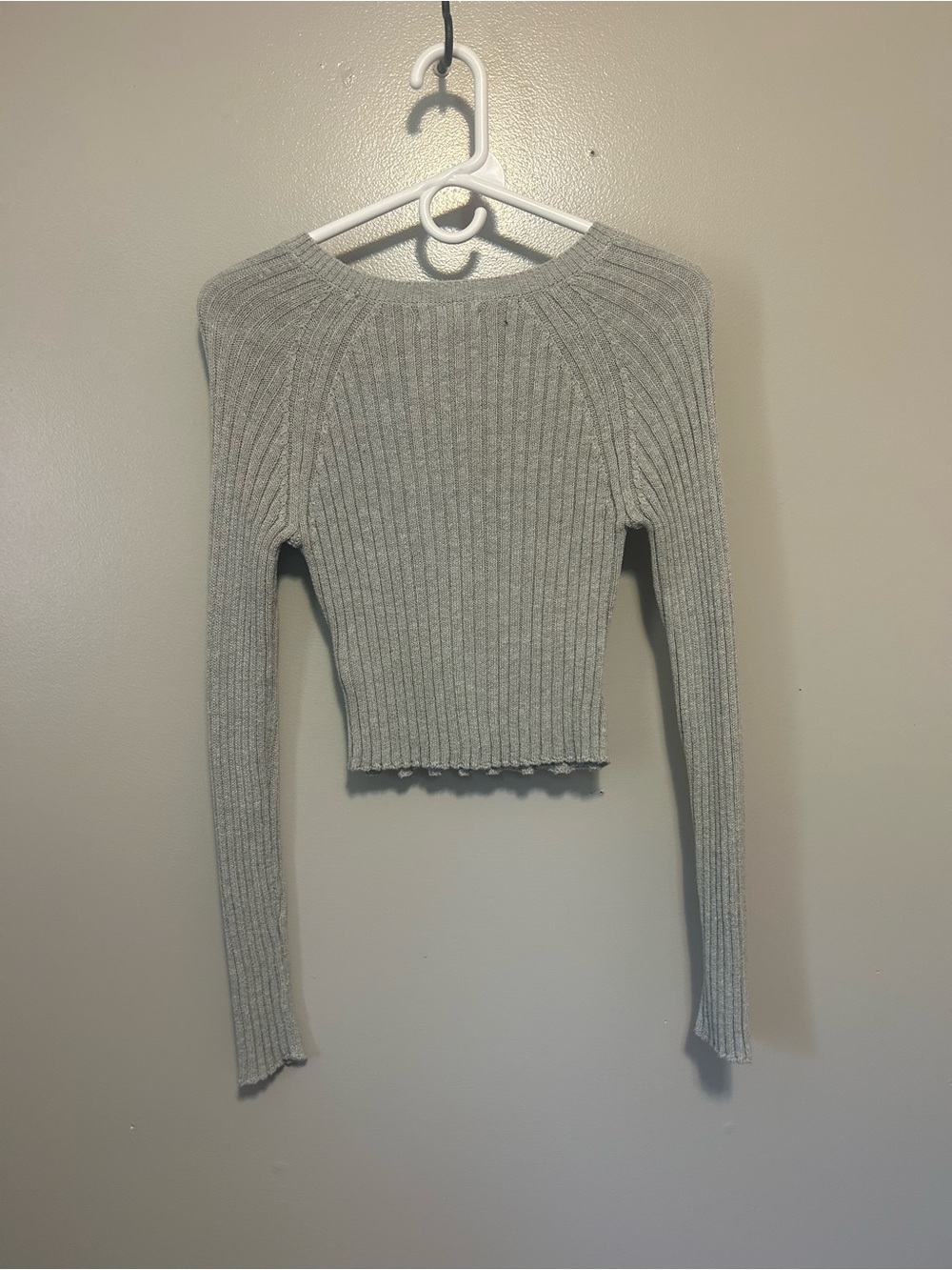 Grey Ribbed Cutout Knit Top - Picture 2 of 2
